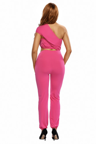 Bright Pink One-shoulder Jumpsuit