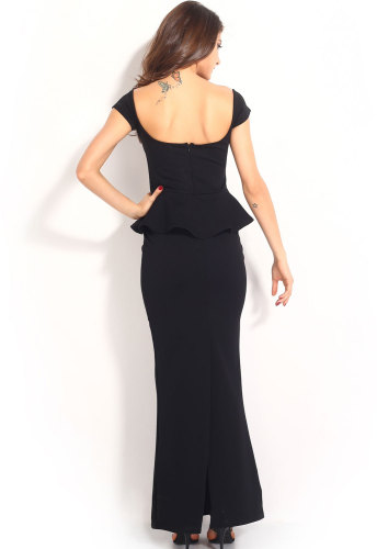 Black Peplum Maxi Dress With Drop shoulder