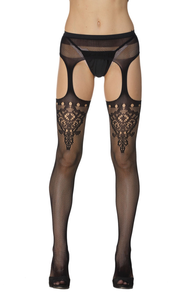 Floral Keyhole Stockings with Attached Garter Belt