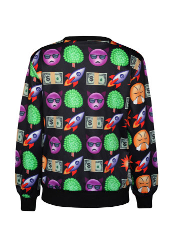 Fashion Emoji Print Black Women Sweatshirt