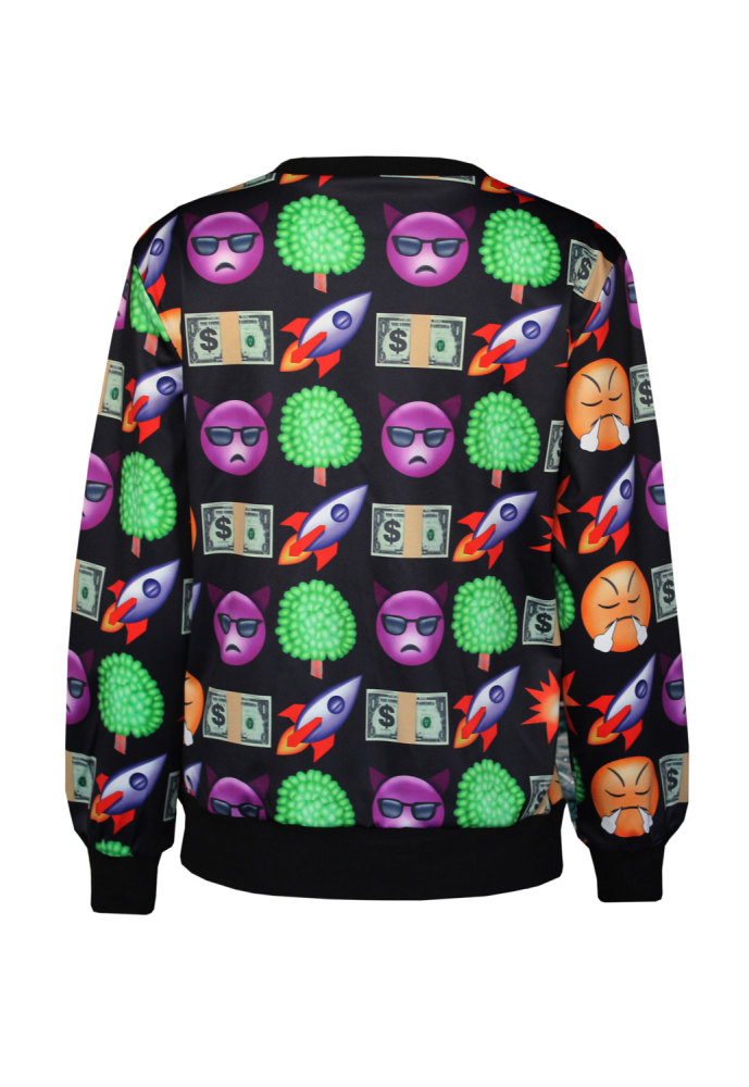 Fashion Emoji Print Black Women Sweatshirt