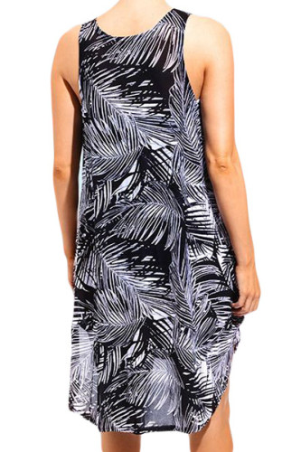 Monochrome Palm Tree Sheer Chiffon Beach Dress