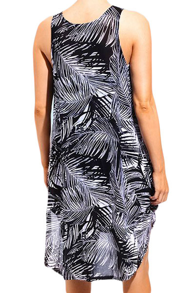 Monochrome Palm Tree Sheer Chiffon Beach Dress