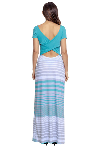Turquoise Crisscross Back Muliticolor Maxi Dress