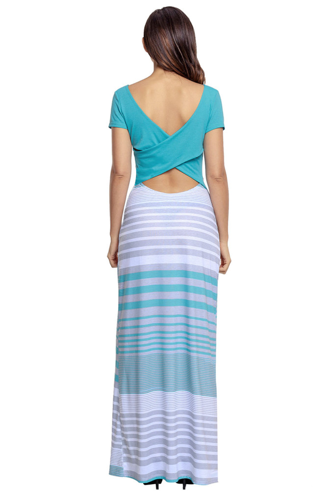 Turquoise Crisscross Back Muliticolor Maxi Dress