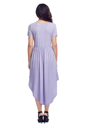 Mauve Short Sleeve High Low Pleated Casual Swing Dress