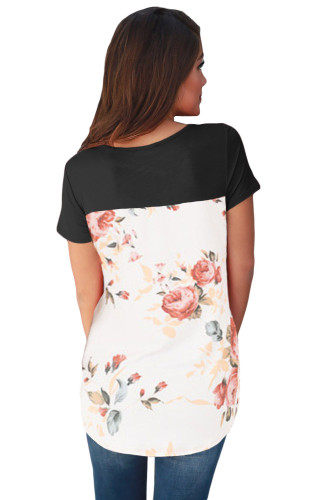 Black Floral Print Lower Back T-shirt
