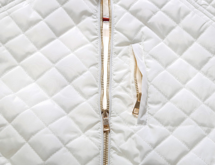 White Diamond Quilted High Neck Cotton Jacket