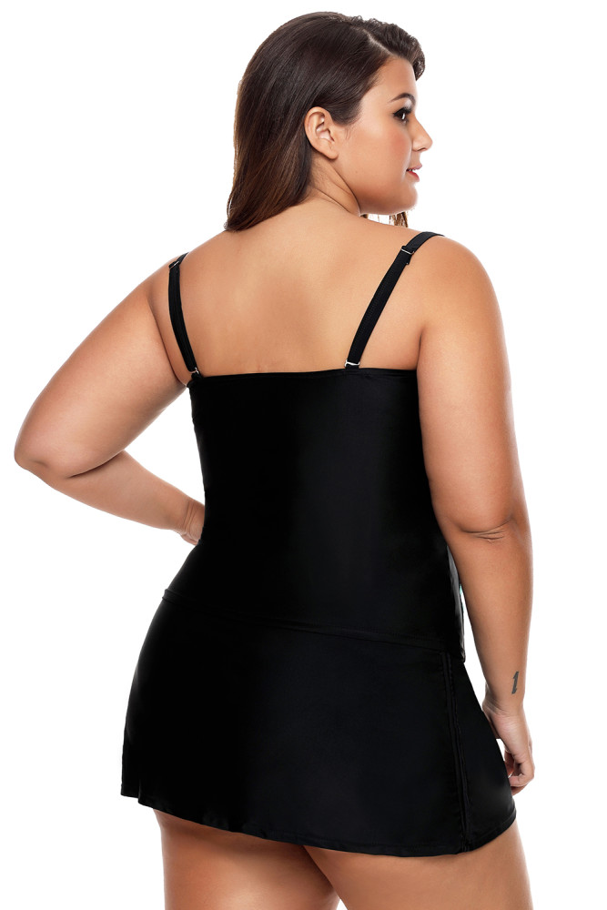 Purple Colorblock Bandeau Tankini Black Skort Set