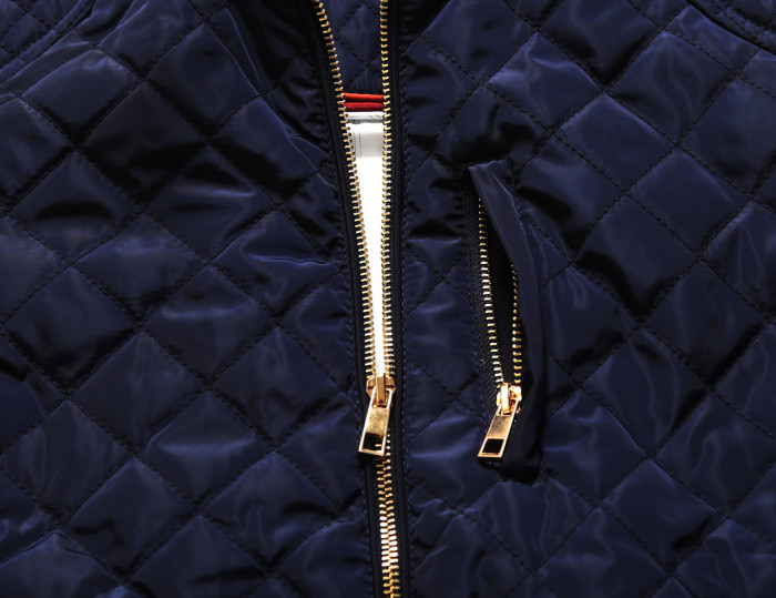 Navy Diamond Quilted High Neck Cotton Jacket