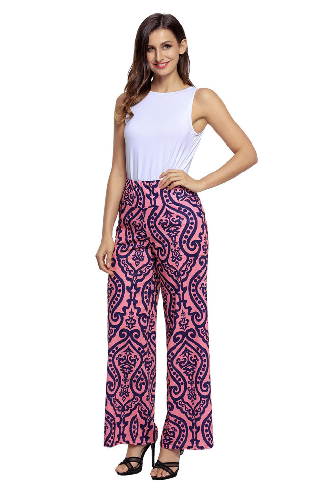 Damask Print Pink Palazzo Pants