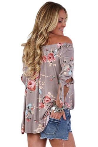 Khaki Floral Elastic Off Shoulder Top