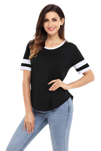 Black Short Sleeve Top with White Stripe