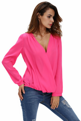 Stylish Rosy Crochet Back Wrap Front Blouse