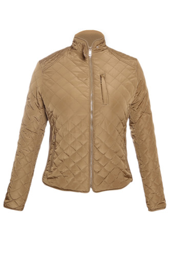 Khaki Diamond Quilted High Neck Cotton Jacket