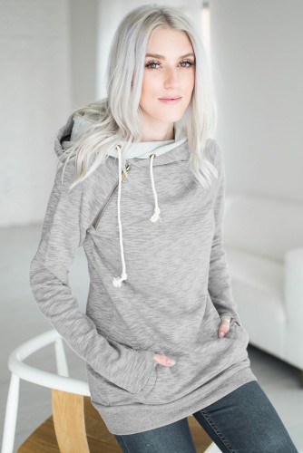 Heather Grey Double Hooded Sweatshirt