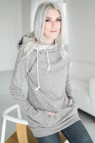 Heather Grey Double Hooded Sweatshirt