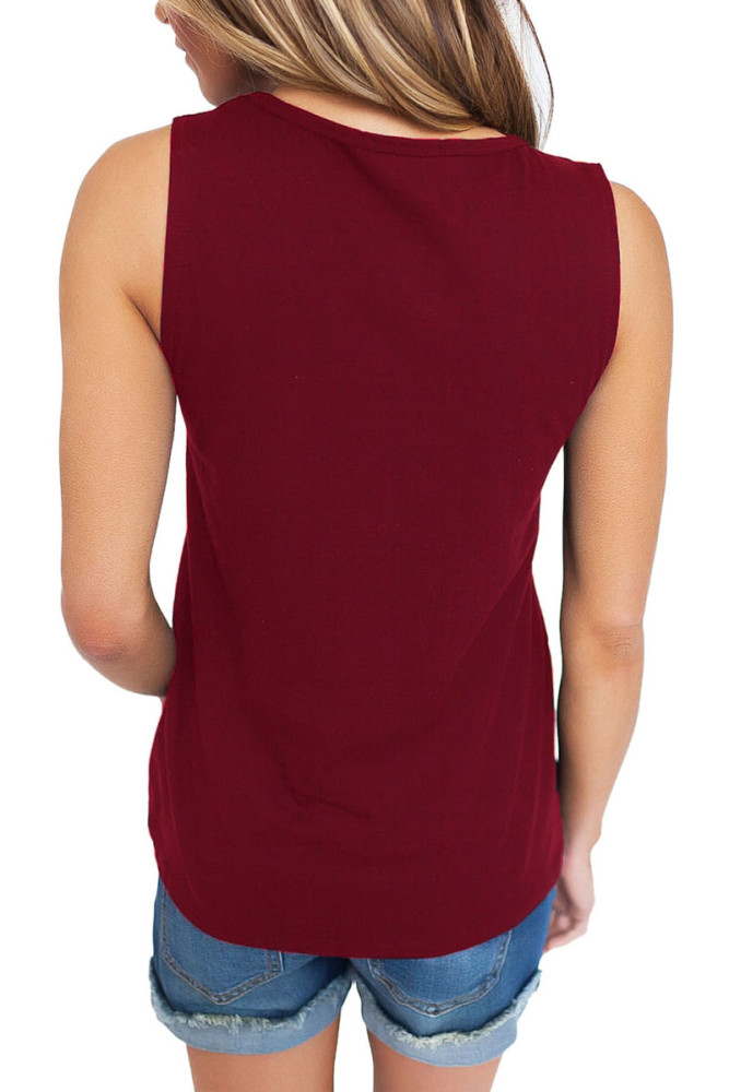 Wine T Front Strappy Neck Tank