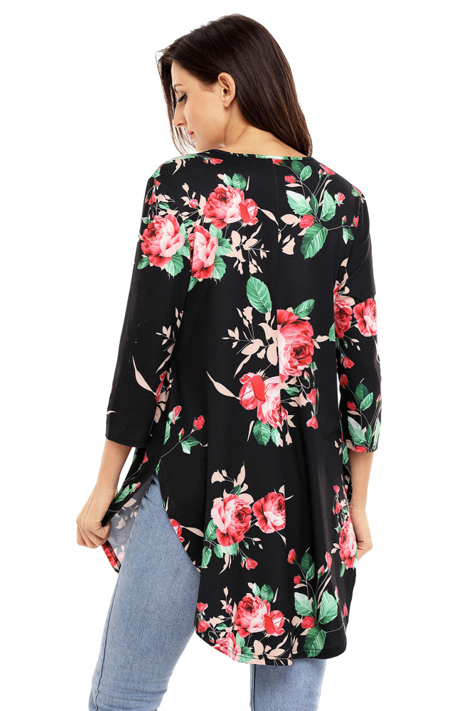 Black Babydoll Floral Tunic Top