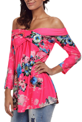 Rosy Floral Off Shoulder Crisscross Top