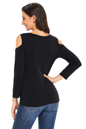 Black Asymmetric Draped Cold Shoulder Top