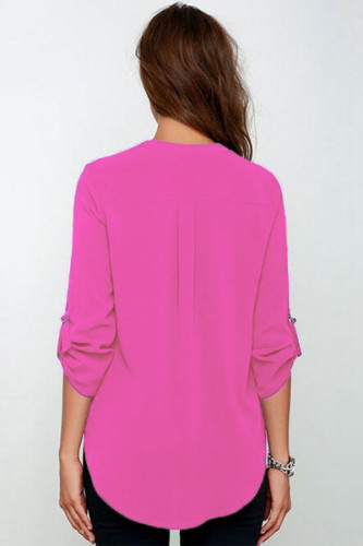 Rosy V Neck Loose Fitting Chiffon Blouse