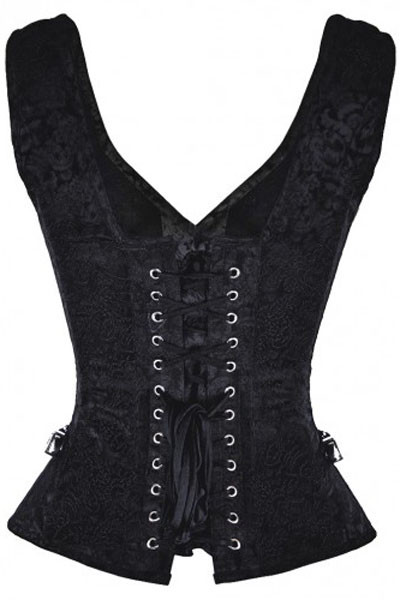 Black 12 Steel Bone Brocade Vested Corset