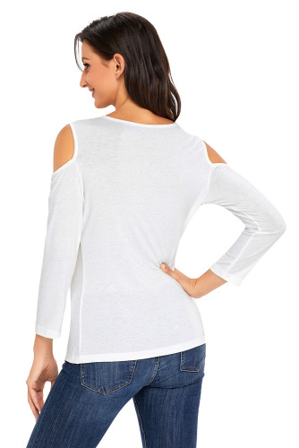 White Asymmetric Draped Cold Shoulder Top