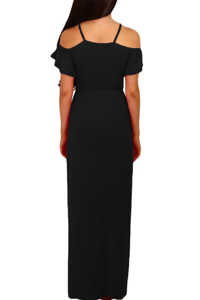 Black Cold Shoulder Long Jersey Dress
