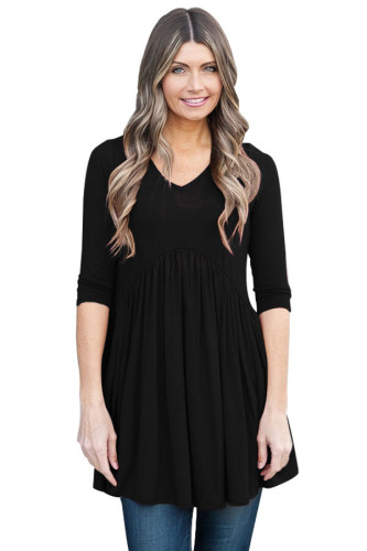 Black 3/4 Sleeve Babydoll Tops