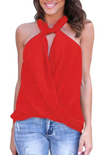 Red Athena Drape Wrapped Tank Top