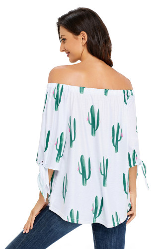 Cactus Print Elastic Off Shoulder Top