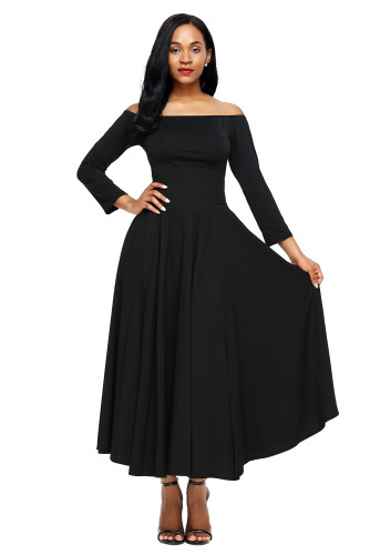 Black Retro High Waist Pleated Belted Maxi Skirt