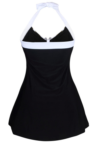 Black White Stripes Gold Trim One-piece Swimdress