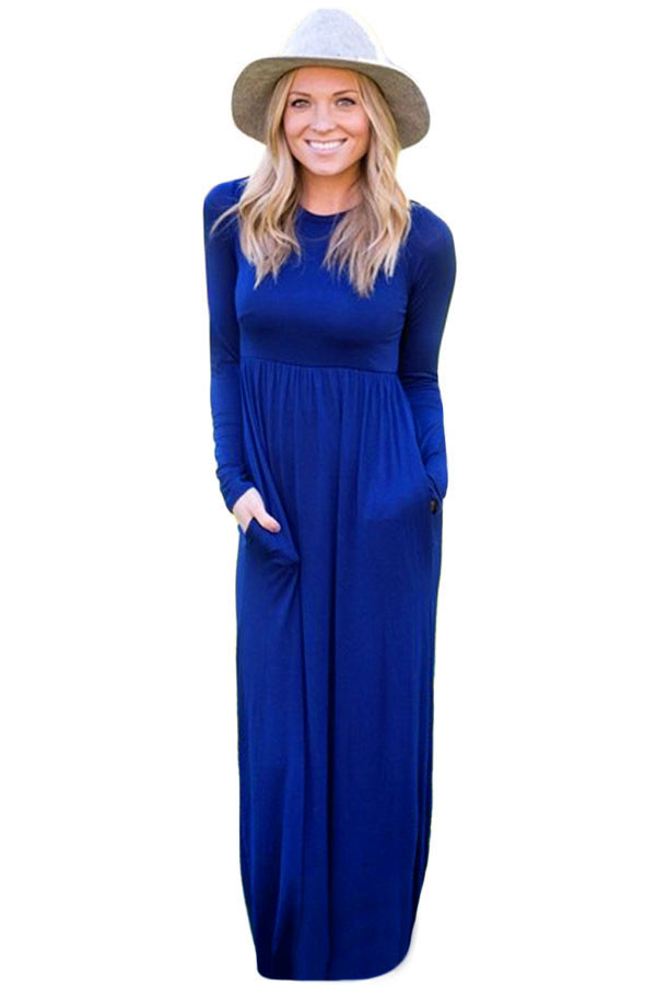 Prsale Volume 0.005 Blue Long Sleeve High Waist Maxi Jersey Dress