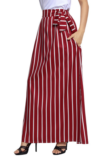 Burgundy Striped Maxi Skirt