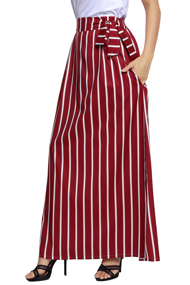 Burgundy Striped Maxi Skirt