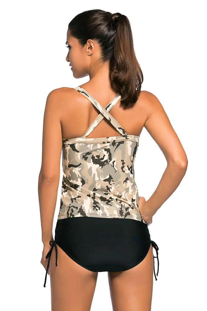 Light Camouflage Print 2pcs Tankini Swimsuit