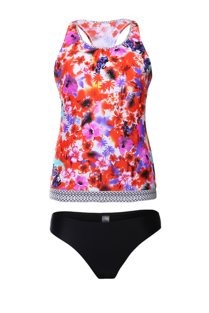 Vibrant Floral Beach Ethnic Print 2pcs Tankini Swimsuit
