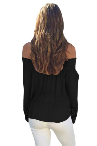 Black Crochet Lace Long Sleeve Off Shoulder Top