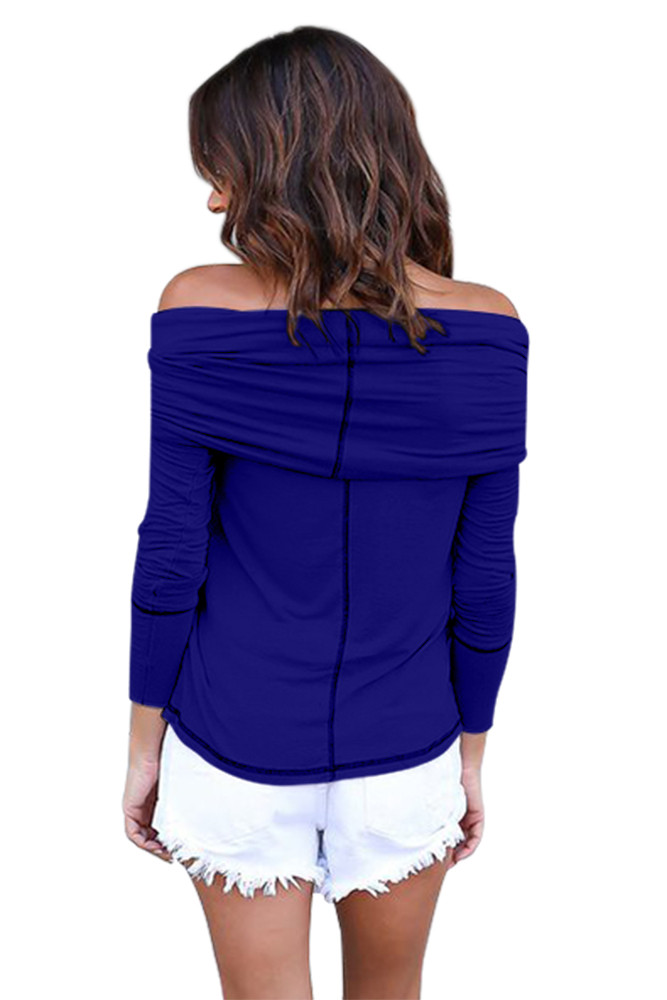 Blue Off The Shoulder Long Sleeve Top