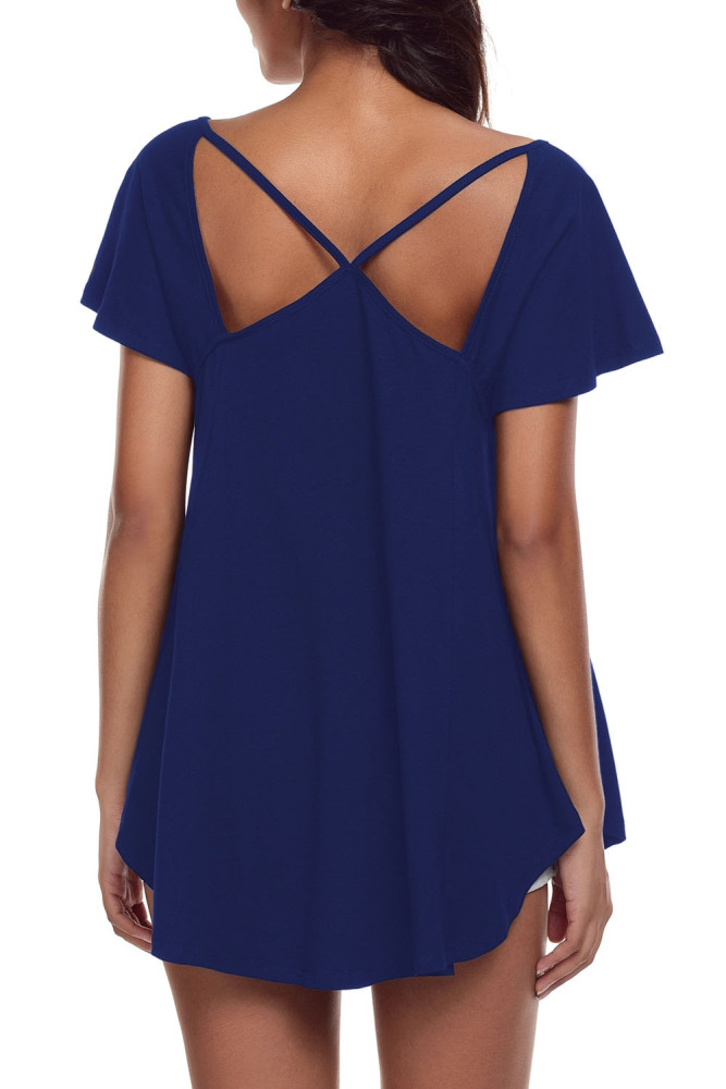 Royal Blue Cutout Cold Shoulder Flowy Top