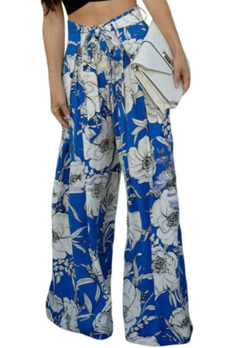 Blue White Floral Print Palazzo Pants