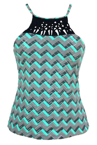 Echo Zigzag Print Macrame High Neck Swim Top