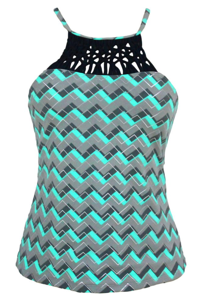 Echo Zigzag Print Macrame High Neck Swim Top