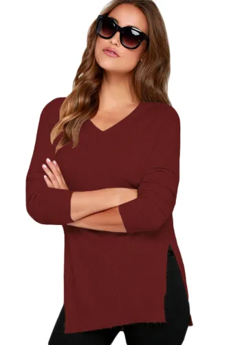 Heather Claret V Neck Sweater