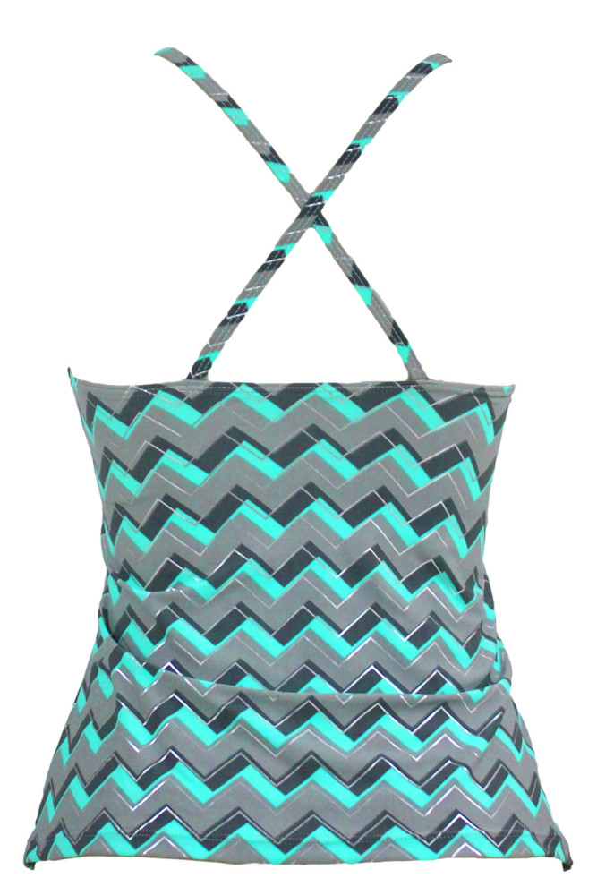 Echo Zigzag Print Macrame High Neck Swim Top