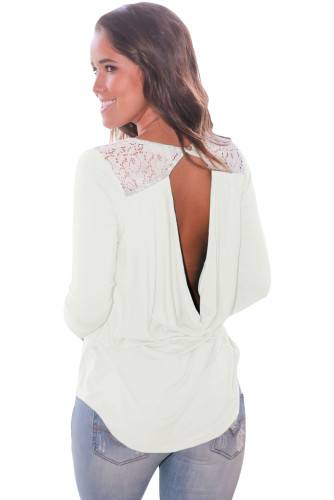 White Lace Shoulder Low Cut Back Top
