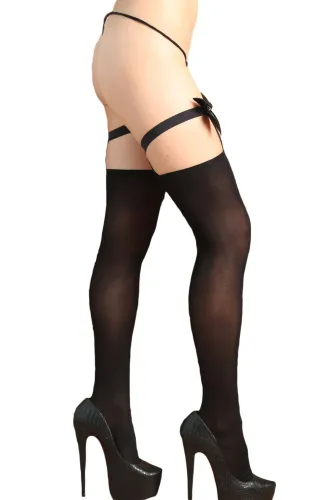 Black Satin Bow Accent Sheer Thigh High Stockings
