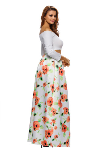 Orange Flower African Print Navy Maxi Skirt